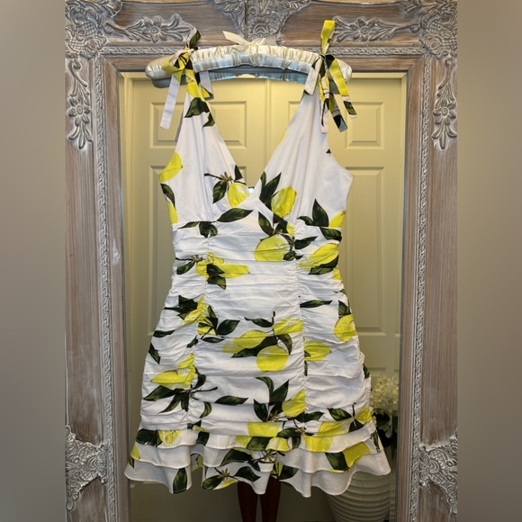 BTFL-Life Small ROUCHED COTTON POPLIN LEMON PRINT MNI DRESS WITH BOTTOM TIERS - Picture 1 of 12